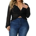 thumbnail image 1 of Unique Bargains Women's Plus Size Knitted V-Neck Ruched Cross Hollow Out Long Sleeve Tops 4X Black, 1 of 6