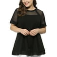 thumbnail image 1 of Unique Bargains Women's Plus Size Lace Short Sleeve Swing Mesh Peplum Top, 1 of 7