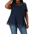 thumbnail image 1 of Unique Bargains Women's Plus Size Lace Short Sleeve Swing Mesh Peplum Top, 1 of 7