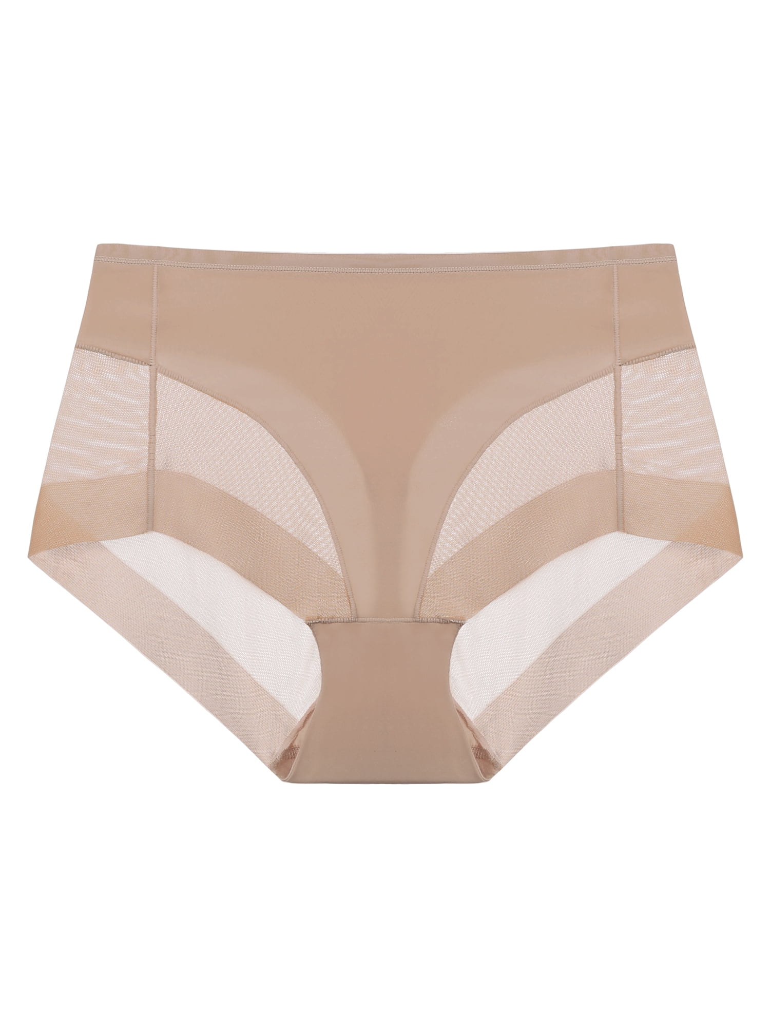 Unique Bargains Women's Plus Size Laser Cut Mesh High Rise Brief Stretchy Underwear Beige 1X