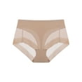 thumbnail image 1 of Unique Bargains Women's Plus Size Laser Cut Mesh High Rise Brief Stretchy Underwear Beige L, 1 of 6