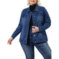 thumbnail image 1 of Unique Bargains Women's Plus Size Long Sleeve Button Front Washed Denim Jacket, 1 of 7