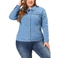 thumbnail image 1 of Unique Bargains Women's Plus Size Long Sleeve Button Front Washed Denim Jacket, 1 of 6