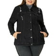 thumbnail image 1 of Unique Bargains Women's Plus Size Long Sleeve Button Front Washed Denim Jacket, 1 of 6