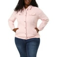 thumbnail image 1 of Unique Bargains Women's Plus Size Long Sleeve Button Front Washed Denim Jacket, 1 of 7