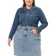 thumbnail image 1 of Unique Bargains Women's Plus Size Long Sleeve Jean Button Cropped Denim Jacket, 1 of 5