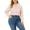 thumbnail image 1 of Unique Bargains Women's Plus Size Long Sleeve Jean Jacket Button Cropped Denim Jacket, 1 of 7