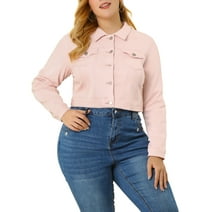Unique Bargains Women's Plus Size Long Sleeve Jean Button Cropped Denim Jacket