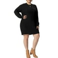 thumbnail image 1 of Unique Bargains Women's Plus Size Long Sleeve Knit Pullover Short Sweater Dresses 1X Black, 1 of 6
