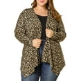 thumbnail image 1 of DARING DIVA Plus Size Leopard Print Asymmetric Hem Cardigan 4X Brown, 1 of 7