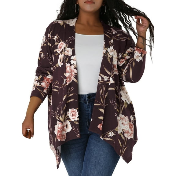 DARING DIVA Plus Size Leopard Print Asymmetric Hem Cardigan 4X Burgundy
