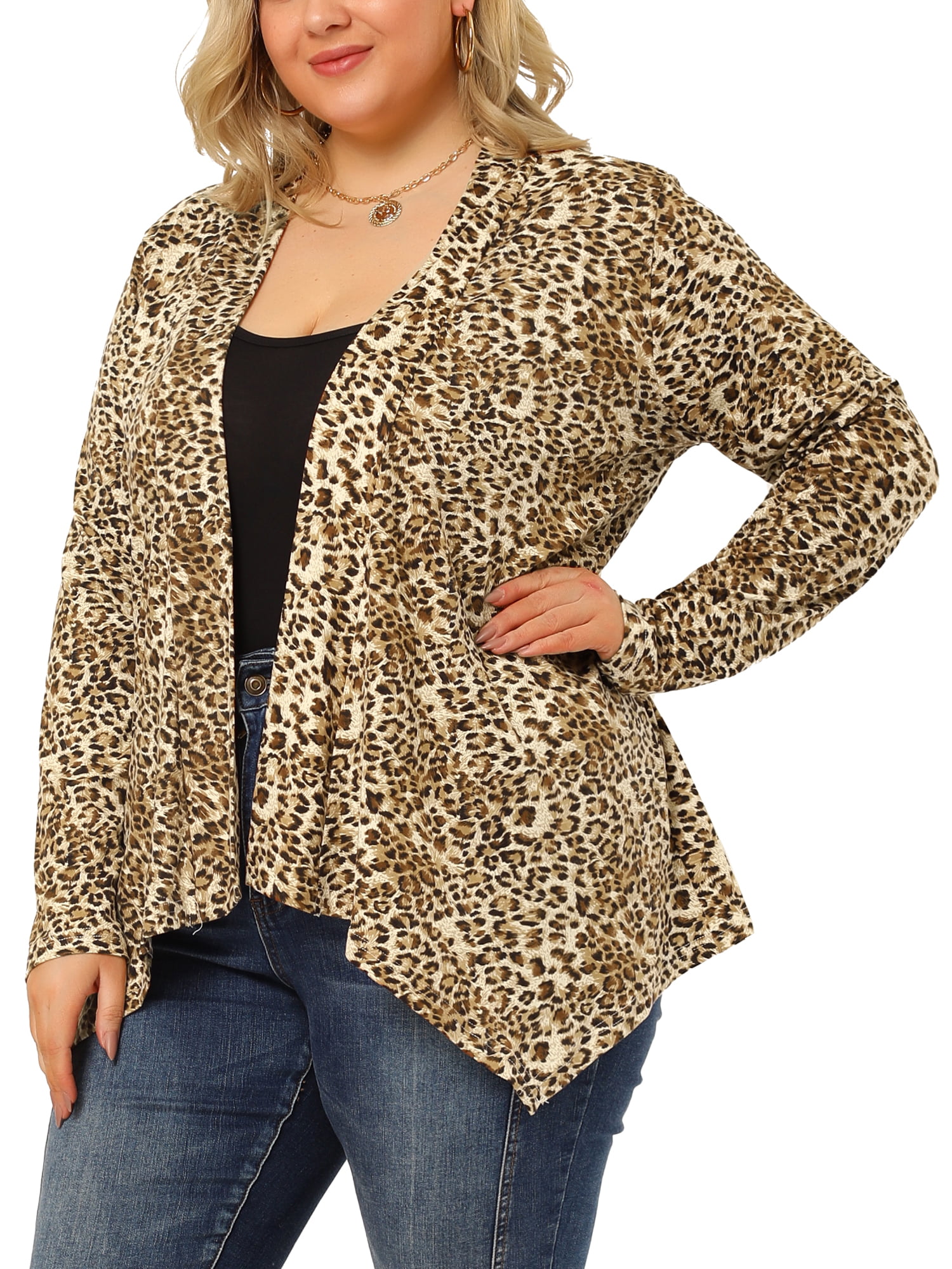 Unique Bargains Women's Plus Size Long Sleeve Leopard Print Asymmetric Hem - Walmart.com