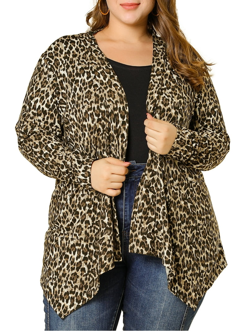 Unique Bargains Women's Plus Size Long Sleeve Leopard Print