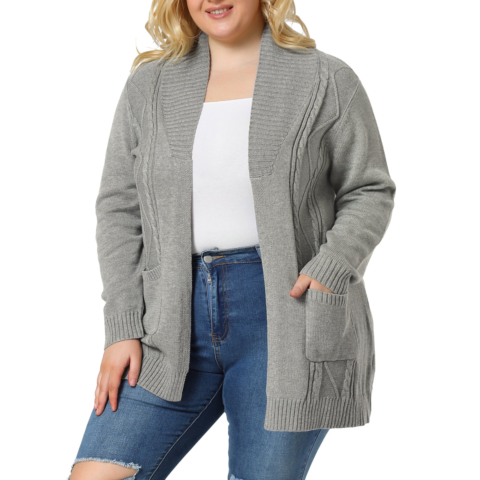 Unique Bargains Women's Plus Size Long Sleeve Open Front Sweater Cardigan -  Walmart.com