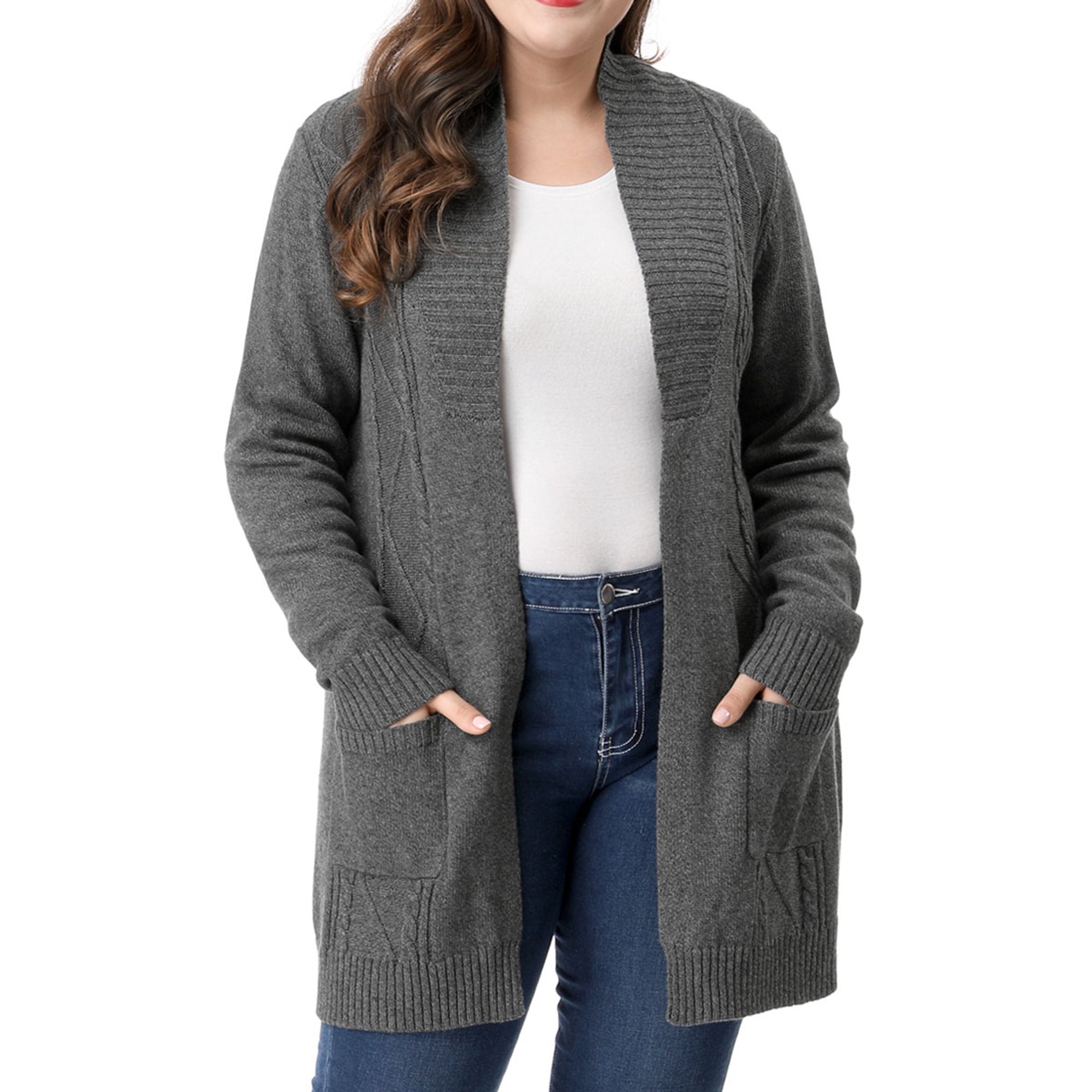 Unique Bargains Women's Plus Size Long Sleeve Open Front Sweater Cardigan -  Walmart.com