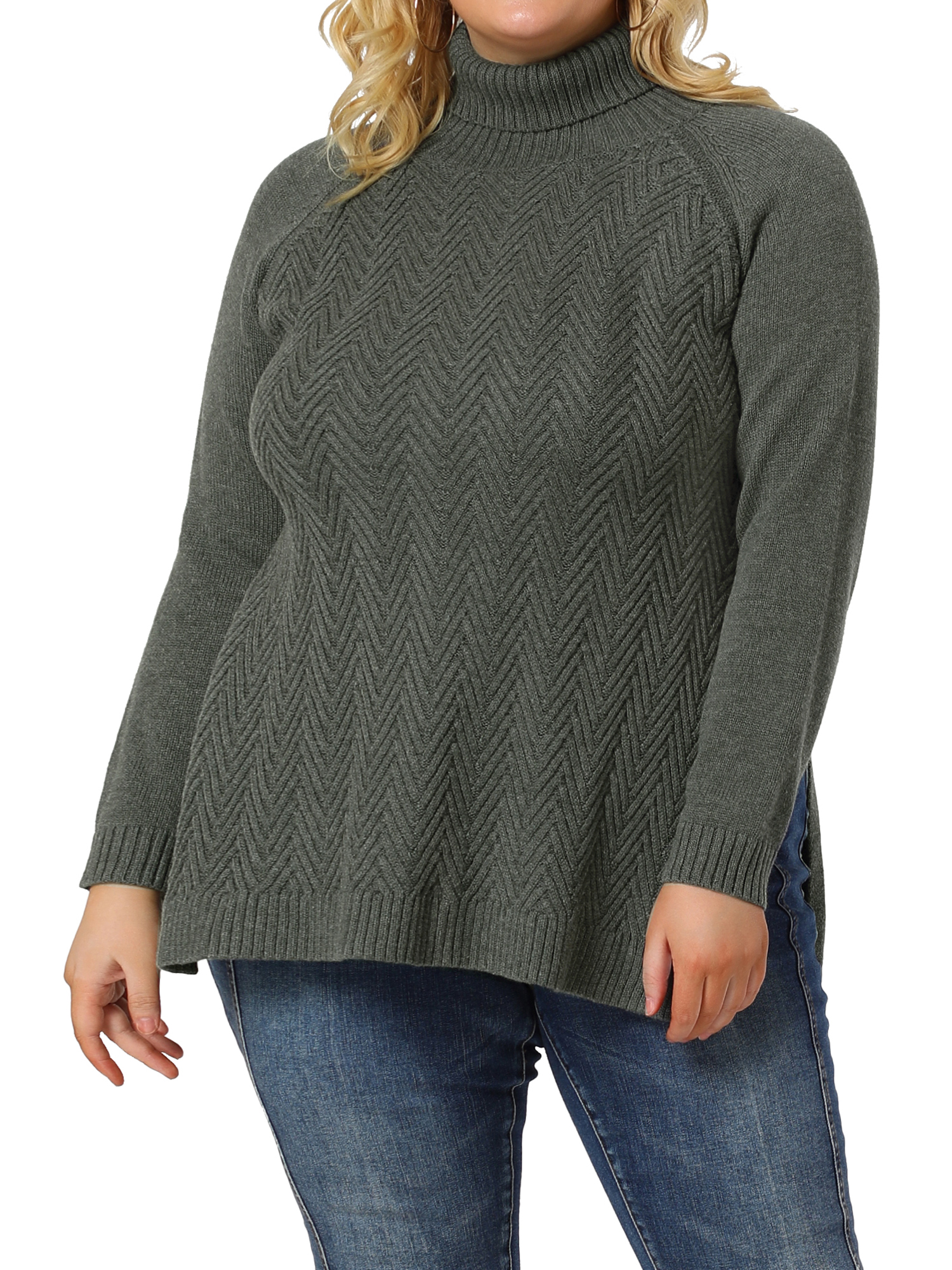Unique Bargains Women's Plus Size Long Sleeve Side Slit Turtleneck Tunic  Sweater - Walmart.com
