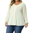 thumbnail image 1 of Unique Bargains Women's Plus Size Long Sleeve V Neck Chiffon Pleated Front Tops 1X Apricot, 1 of 6