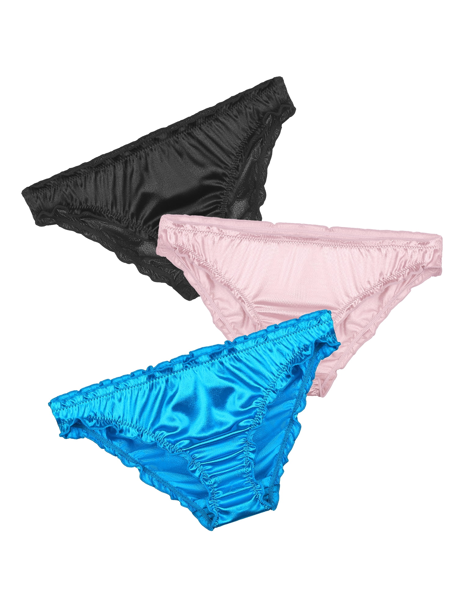 Unique Bargains Women's Plus Size Low Rise Soft Satin Sparkled Brief Stretchy Underwear Black, Pink, Blue M