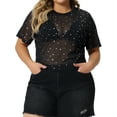 thumbnail image 1 of Unique Bargains Women's Plus Size Mesh Top Round Neck Short Sleeve Sheer Crop Tops 1X Black, 1 of 6