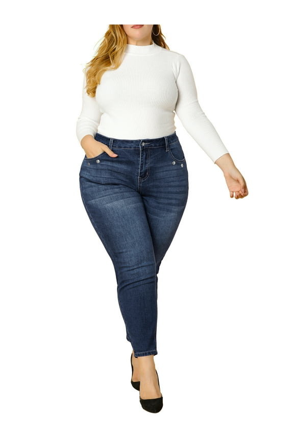 Women's Plus Size Mid Rise Denim Stretch Washed Skinny Jeans 3X Blue