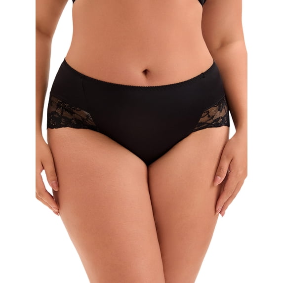 Unique Bargains Women's Plus Size Mid-Rise Lace Trim Brief Seamless Underwear Black 1X