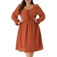 thumbnail image 1 of Unique Bargains Women's Plus Size Midi V Neck Tie Ruffle Babydoll Swiss Dots Boho Dress 4X Caramel, 1 of 6