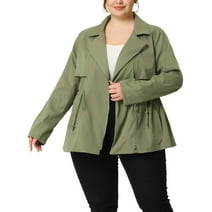 Unique Bargains Women's Plus Size Moto Zipper Drawstring Waist Jacket 1X Green