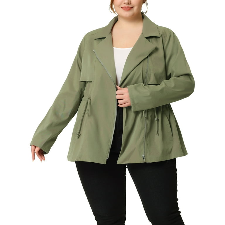 Unique Bargains Women s Plus Size Moto Zipper Drawstring Waist Jacket 4X Green Walmart