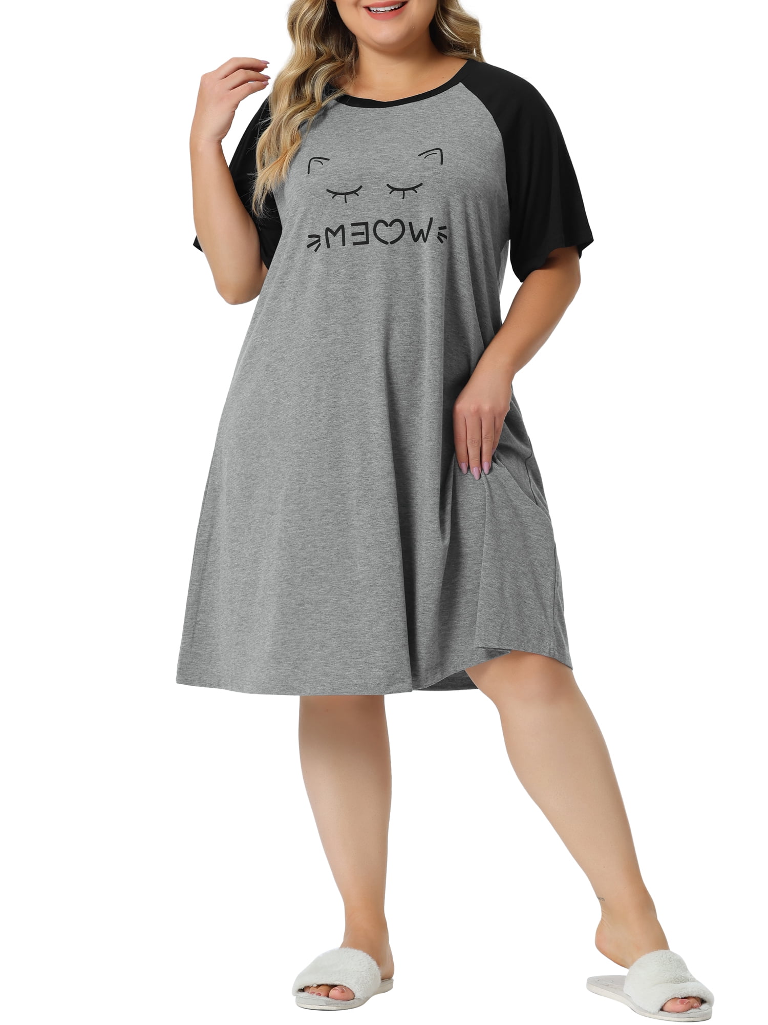 Unique Bargains Women's Plus Size Nightgown Short Sleeve Graphic Sleepshirts Sleepwear 4X Gray