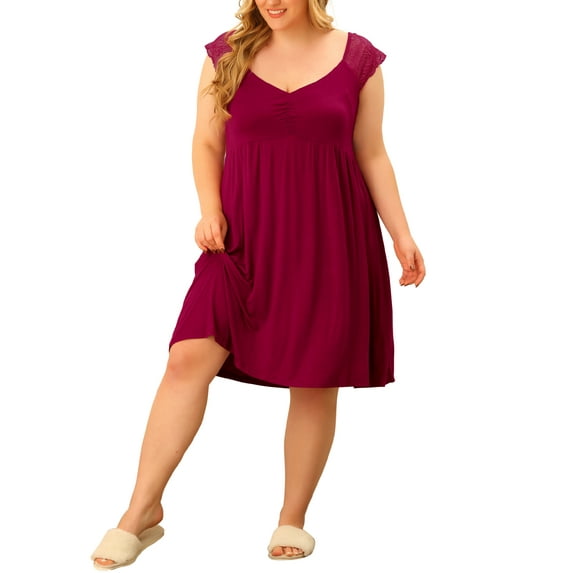 Unique Bargains Women's Plus Size Nightgown Sleepwear Lace Cap Sleeve Loungewear