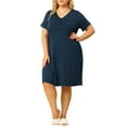 thumbnail image 1 of Unique Bargains Women's Plus Size Nightgown V Neck Pajama Sleepwear Dress, 1 of 7
