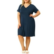 Unique Bargains Women's Plus Size Nightgown V Neck Pajama Sleepwear Dress