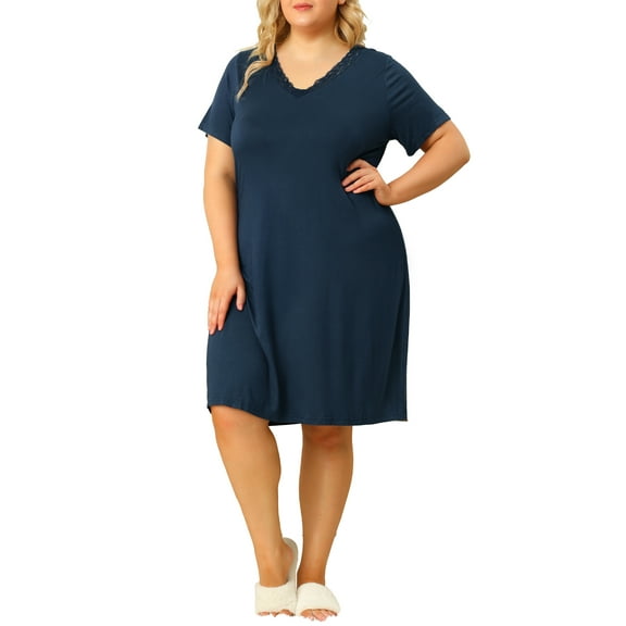 Unique Bargains Women's Plus Size Nightgown V Neck Pajama Sleepwear Dress
