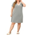 thumbnail image 1 of Unique Bargains Women's Plus Size Nightgown V Neck Pajama Sleepwear Dress, 1 of 7