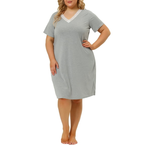 Unique Bargains Women's Plus Size Nightgown V Neck Pajama Sleepwear Dress
