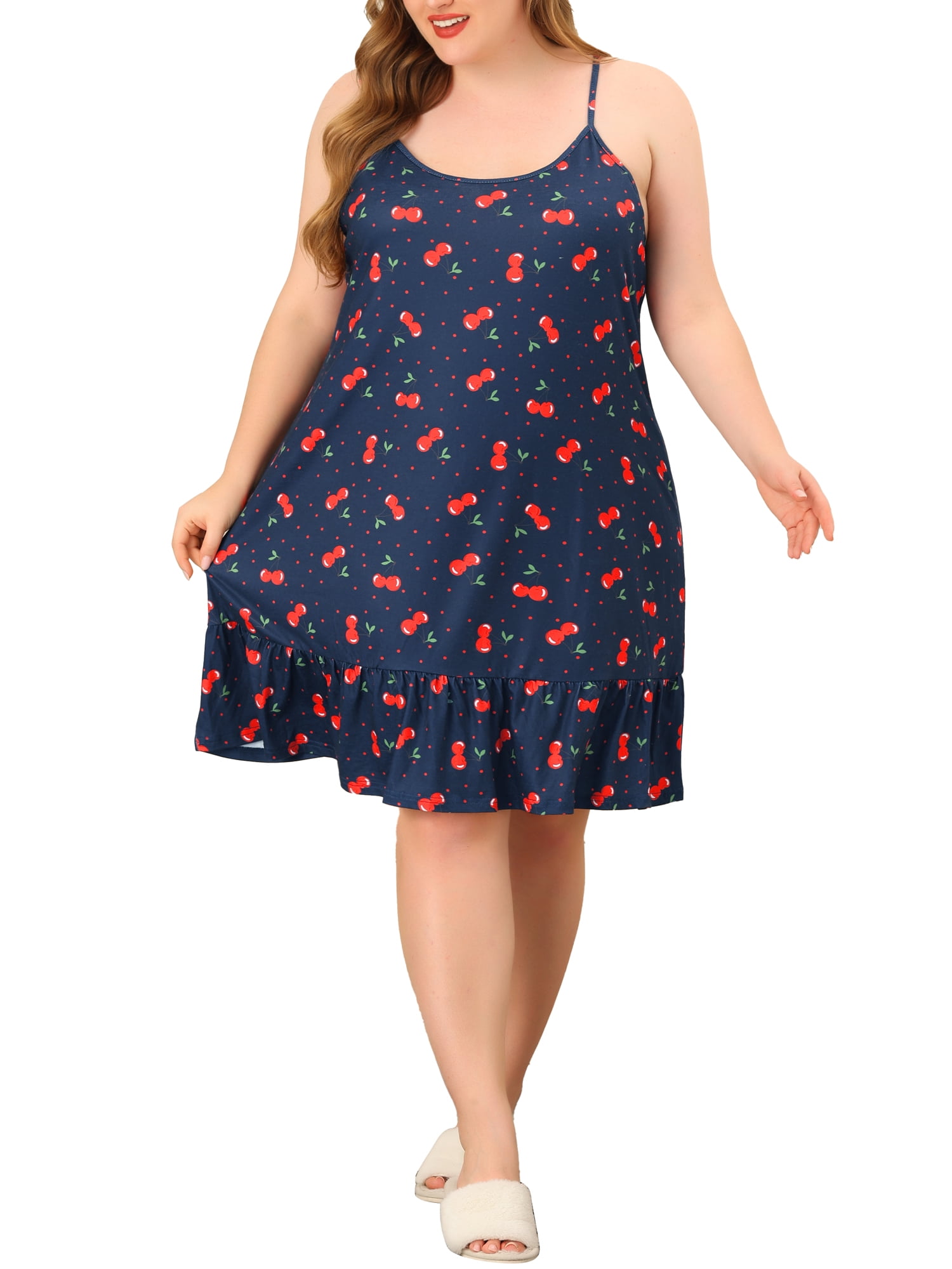 DARING DIVA Women's Plus Size Printed Strap Nightwear 2X Navy