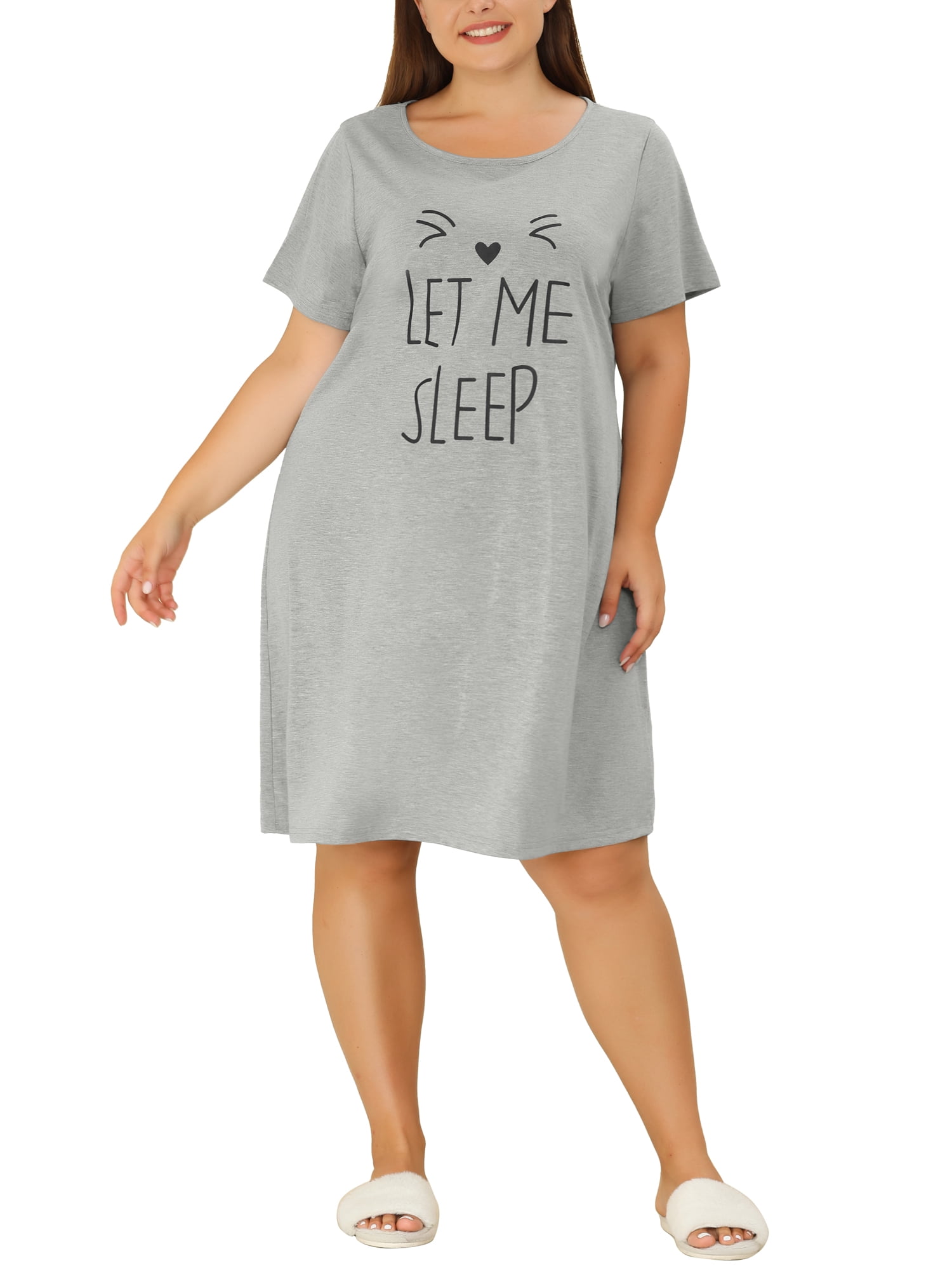 Unique Bargains Women s Plus Size Nightgowns Cat Prints Short