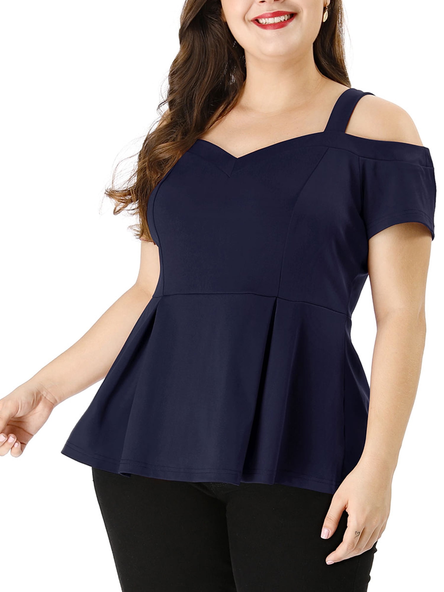 uxcell Women's Plus Size High Waist Sweetheart Cold Shoulder Peplum Top  2023 1X Black at  Women's Clothing store