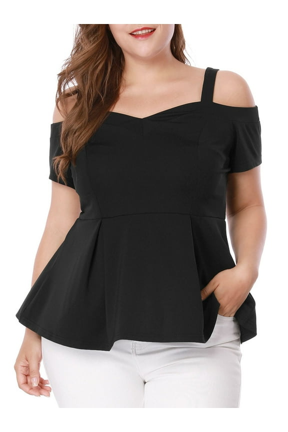 Women's Plus Size Off Shoulder Peplum Summer High Waist Top 3X Black