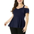 thumbnail image 1 of Unique Bargains Women's Plus Size Off Shoulder Peplum Summer High Waist Top 3X Blue, 1 of 7