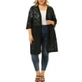 thumbnail image 1 of Unique Bargains Women's Plus Size Open Front 3/4 Sleeve Lace Mid-length Cardigan 1X Black, 1 of 7