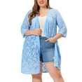 thumbnail image 1 of Unique Bargains Women's Plus Size Open Front 3/4 Sleeve Lace Mid-length Cardigan 2X Light Blue, 1 of 6