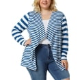 thumbnail image 1 of Unique Bargains Women's Plus Size Open Front Striped Mixed Cardigan, 1 of 7