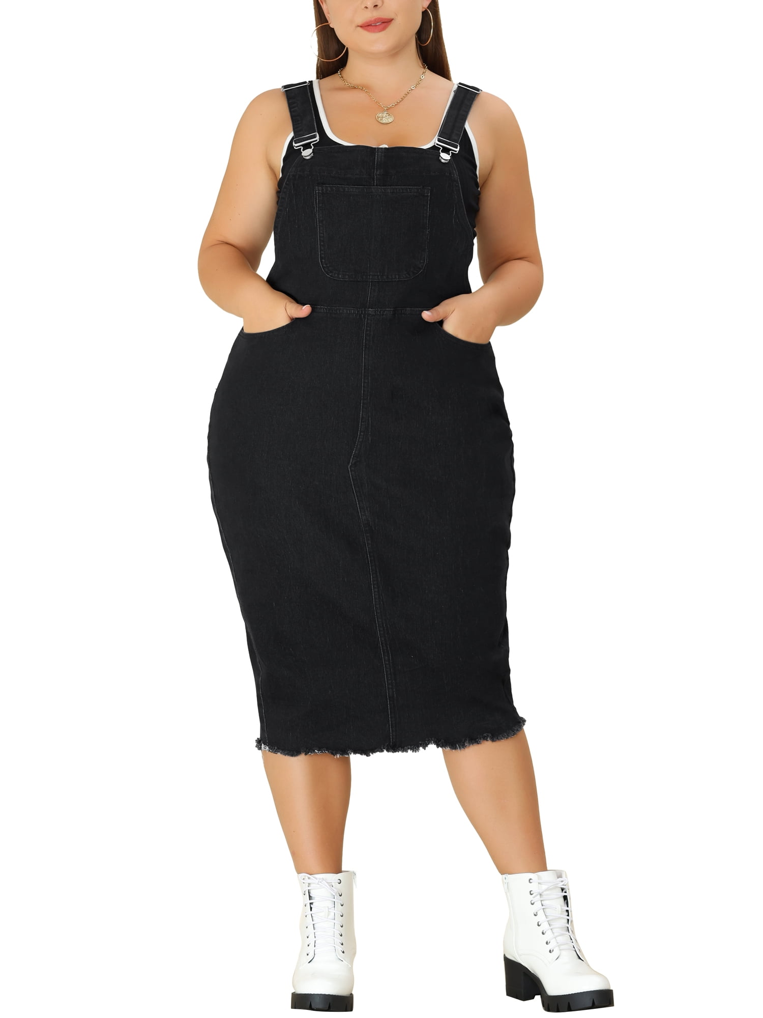 Black overalls top dress plus size