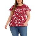 thumbnail image 1 of Unique Bargains Women's Plus Size Outfits Fashion Floral Keyhole Back Short Sleeve Blouse, 1 of 6