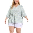 thumbnail image 1 of Unique Bargains Women's Plus Size Outfits Fashion Floral Ruffle Flowy Babydoll Blouse, 1 of 6