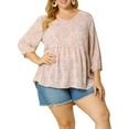 thumbnail image 1 of Unique Bargains Women's Plus Size V Neck Flowy 3/4 Sleeve Floral Blouse 1X Pink, 1 of 7
