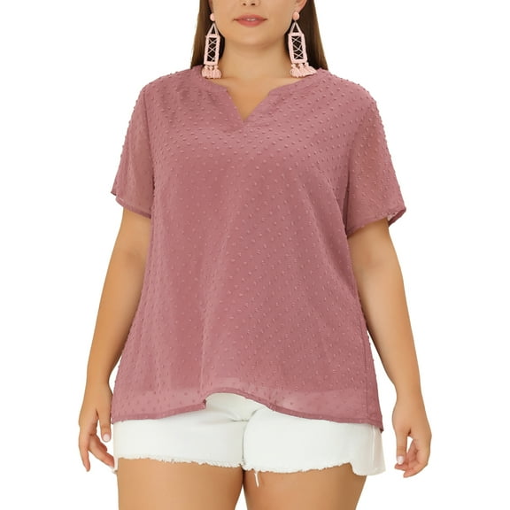 Unique Bargains Women's Plus Size Outfits Fashion Solid Pin Dots V Neck Top 1X Gray Purple