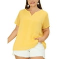 thumbnail image 1 of Unique Bargains Women's Plus Size Outfits Fashion Solid Pin Dots V Neck Top 1X Yellow, 1 of 7