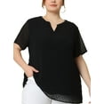 thumbnail image 1 of Unique Bargains Women's Plus Size Outfits Fashion Solid Pin Dots V Neck Top 2X Black, 1 of 6